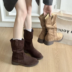 LBSFY -New Style Fashion Women's Retro Sta Boots Spring Autumn Women's Fashionable Mid-Calf Knight Ort Boots Plus Size Zapatos Mujer