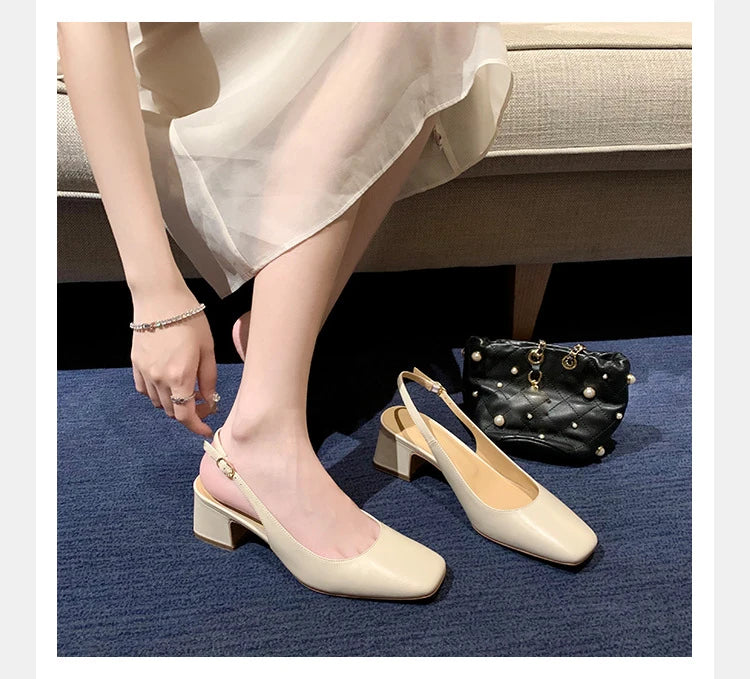 LBSFY -Fashion Spring Autumn Elegant Women Pumps Slip On Loafers Round Toe Square Heels Belt Buckle Casual Comfortable Shoes