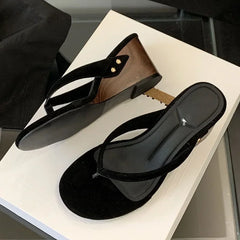 LBSFY -New Fashion Shallow Round Clip Toe Wedge Woman Slippers Summer Timber High Heels Flip Flops Slide Shoes