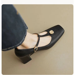 LBSFY -Plus Size 35-42 New Female Mary Janes Pumps Fashion Bowknot Thick High Heels Pumps Women Party Office Shoes Woman