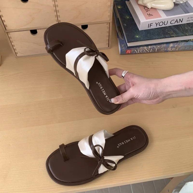 LBSFY -Brand New Women Slippers Beach Platform Slides Open Toe Bow Woman Slippers Clappers Summer Footwear Slip On Soft Sandal