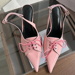 Lbsfy Lace-up Pointed Toe Pumps Women Fashion Luxury High Heels Ladies Footwear 2025 Elegant Sandals for Women Zapatos De Mujer