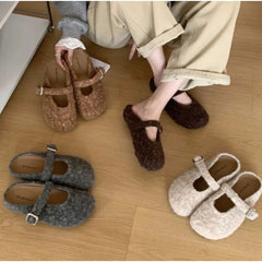 LBSFY -Big Size 43 Women Lambswool Slippers Winter Sheep Fur Shoes Ladies Flat Cotton Slides Home Pantuflas Daily Slip On Furry Mules