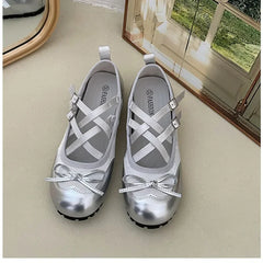 LBSFY  -  New Round Head Buckle Flat Women's Mary Jane Shoes Fashion Soft Sole Bow Decorated Woman Ballet Shoes Casual Walking Woman Shoes