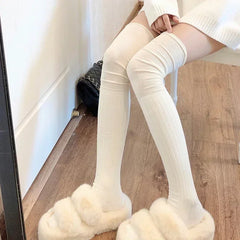 Lbsfy Solid Color Thigh High Stockings Women Trendy Casual Over The Knee Female Long Socks Thermal Warm Cotton Tall Tube Leggings