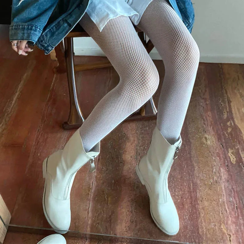 Lbsfy Women Summer Sexy White High Waist Fishnet Stocking Lolita Tights Panty Knitting Pantyhose Mesh Lingerie Cosplay Accessories