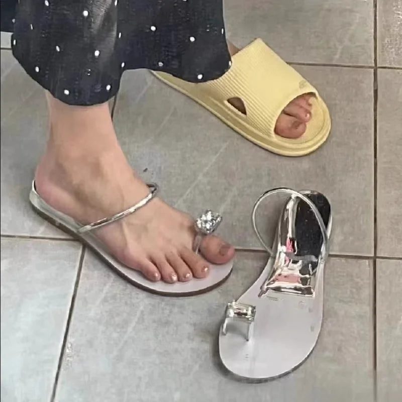 LBSFY  - Summer Women Slippes Fashion Elegant Crystal Clip Toe Slides Shoes Ladies Outdoor Beach Thick Heel Sandalias Flip Flop