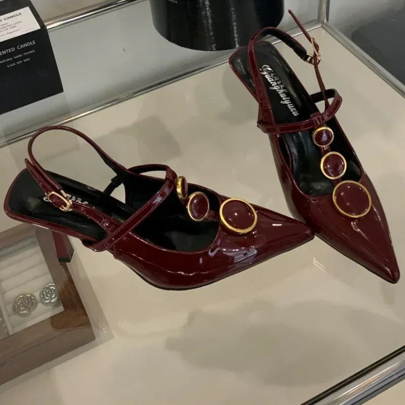 LBSFY  -  Sexy Thin High Heels Women Designer T-Strap Banquet Dress Shoe Button Hollow Pointed Toe Office Pumps Female Brand Sandals Women