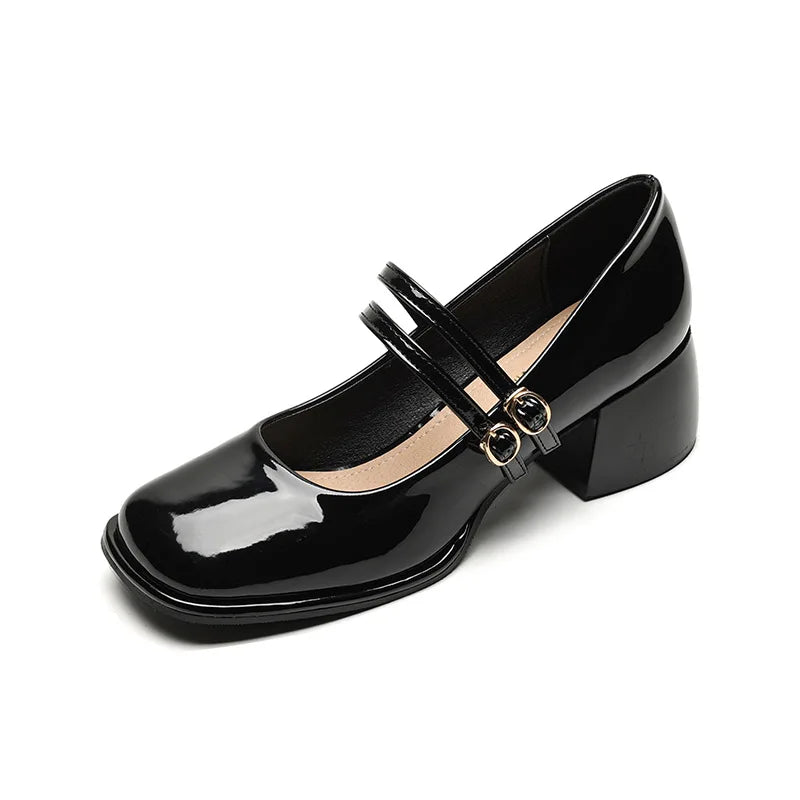 LBSFY -Spring Women's Shoes Ladies High Heels Casual Mary Janes White Square Toe Shallow Mouth Design 41-43 Retro Single Shoe