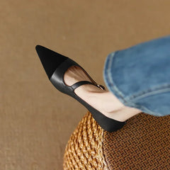 LBSFY  -Women Flat Women's Pointed Toe Retro Single Shoes One Word Buckle Round Mary Jane Shoes Ballerina Flats Mujer