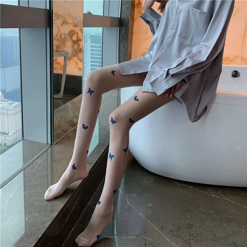 Lbsfy Women Japanese Letter Stockings Nightclub Party Accessories JK Sexy Diamonds Fishnet Underwear Pantyhose Printed Designer Tights