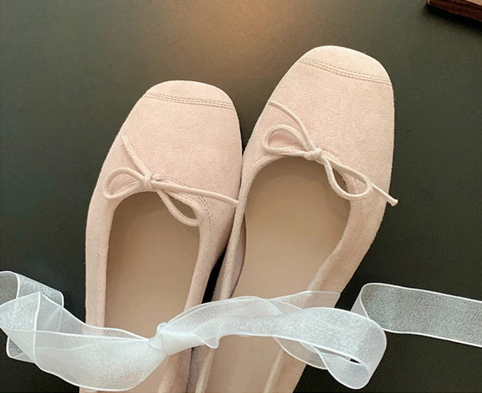 LBSFY -Fashion Design Silk Ballerinas Women Pumps Slip On Loafers Round Toe Square Heels Bowknot Casual Spring Autumn Shoes