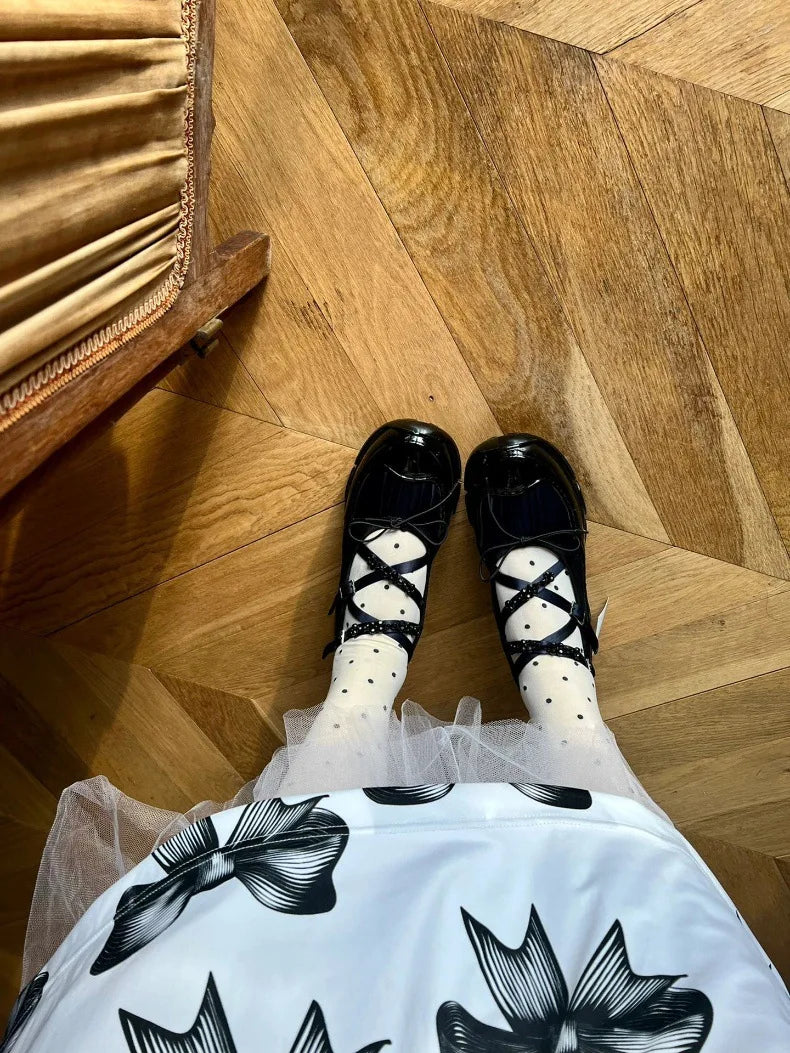 LBSFY  -  Bow Thick Soled Ballet Shoes, Women's Sponge Cake Mary Jane Single Shoes, Height Increasing Ballet Style Small Leather Shoes